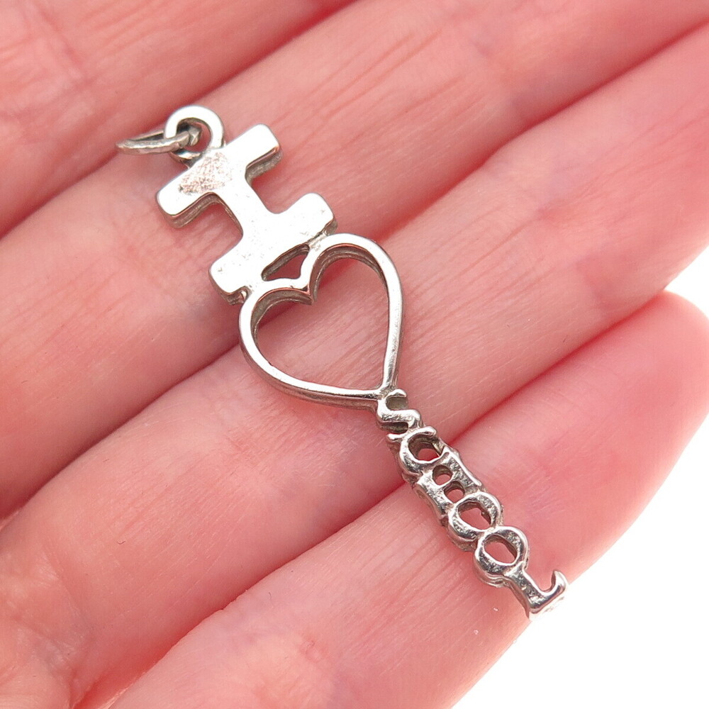 BEAU 925 Sterling Silver Vintage I Love School Oxidized Charm Pendant